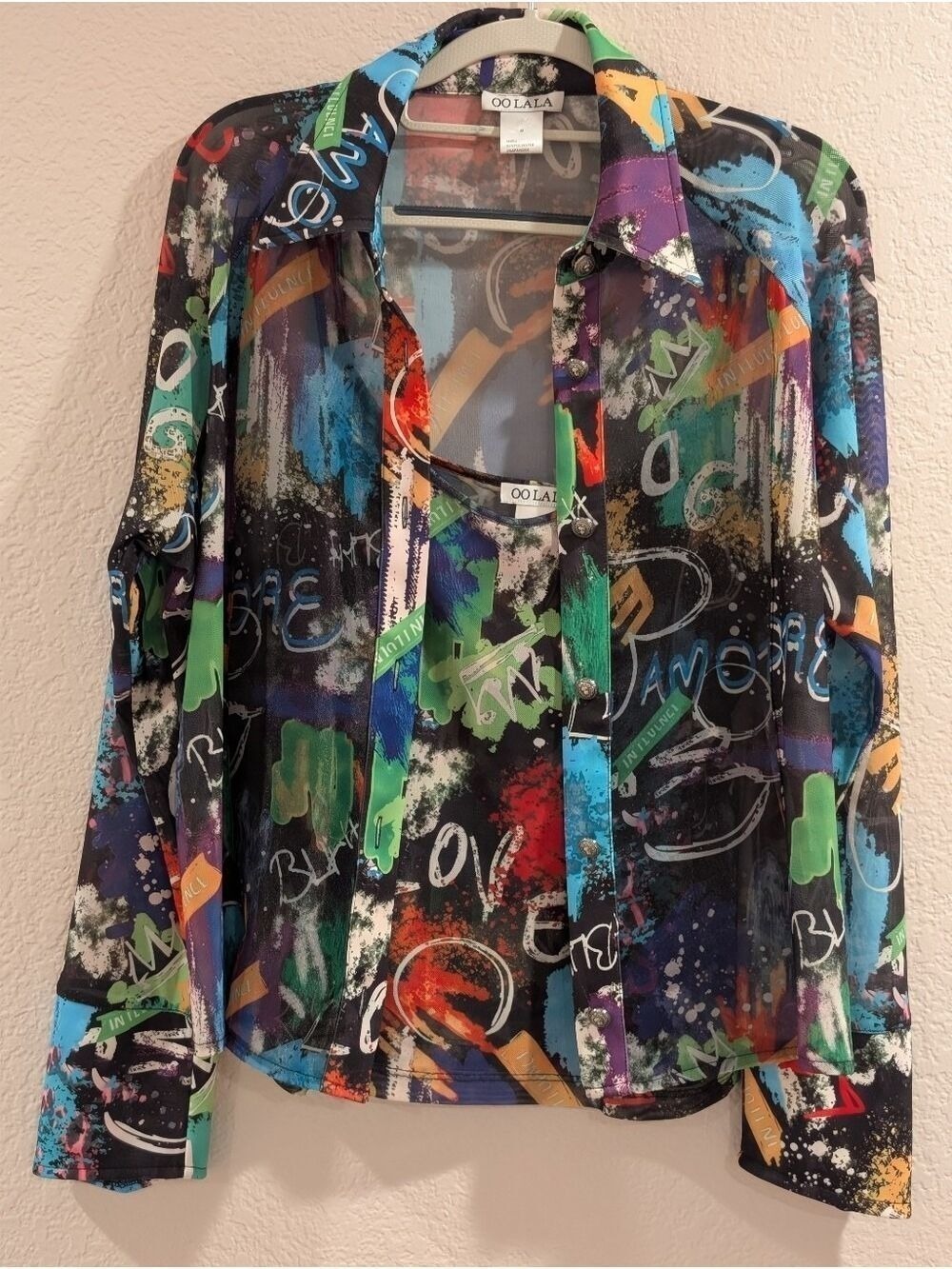 OO LA LA Set Long Sleeve Shirt And Camisole, Size Medium,Vintage, Y2K ,
